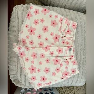 White PacSun Jean shorts with beautiful pink flowers